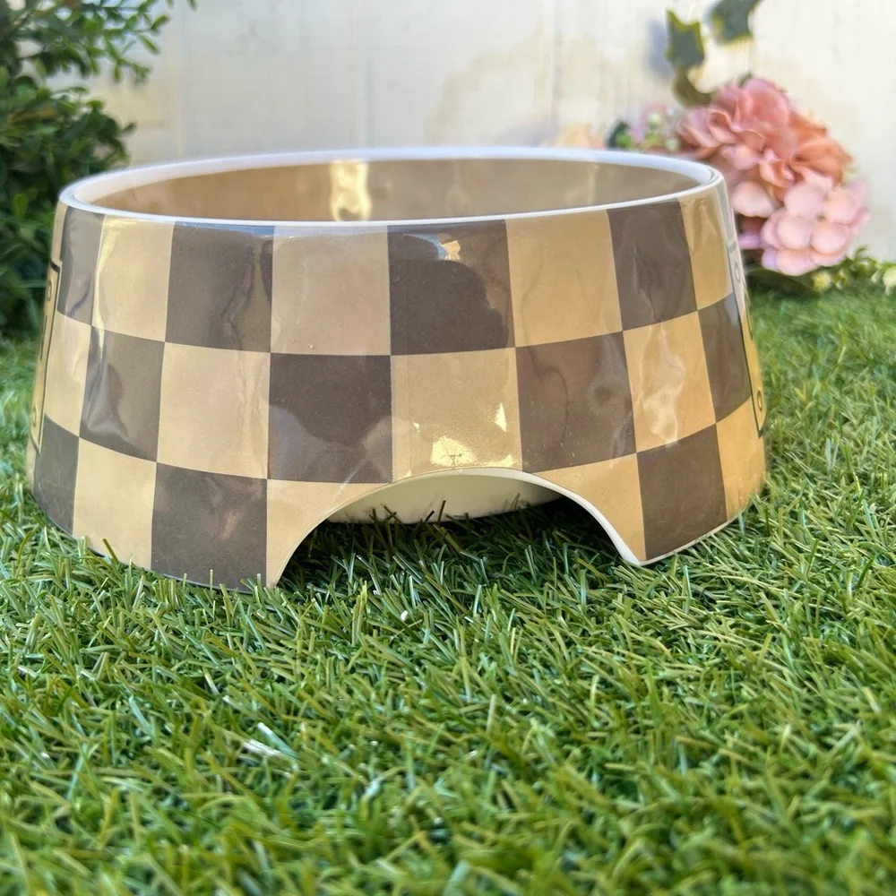 Haute Diggity Doy BARK, LOVE, PLAY! Checker Chewy Vuiton Bowl - Large NEW